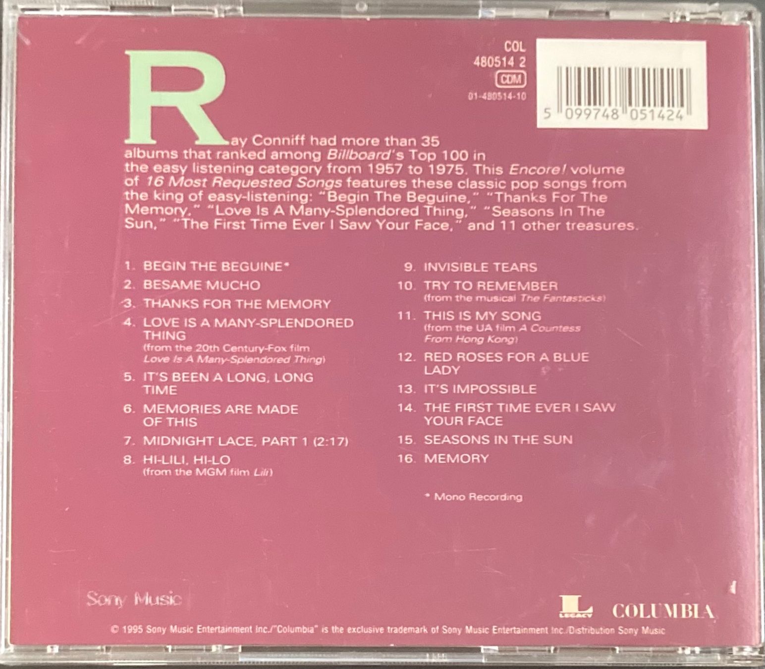 CDs: RAY CONNIFF- 16 MOST REQUESTED SONGS – Gebraucht aus Poliez-Pittet von Newtown-Records 1