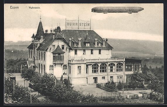 Cartoline postali: Essen, Zeppelin über dem Hotel Ruhrstei – Usato da Berlin venduto da bartko-reher