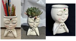 1 Mini Topf Gesicht - Höhe ca 10,5 cm - Blumen - Farbstifte
