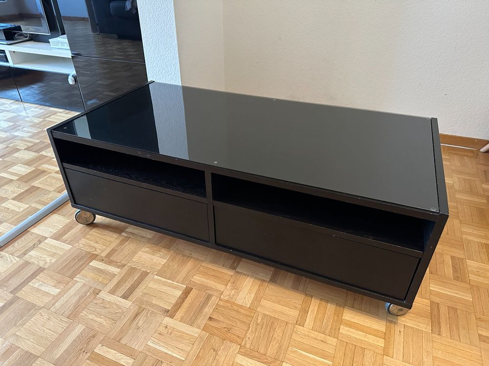 Table Basse Boksel Ikea avec plateau en verre, sur roulettes Kaufen