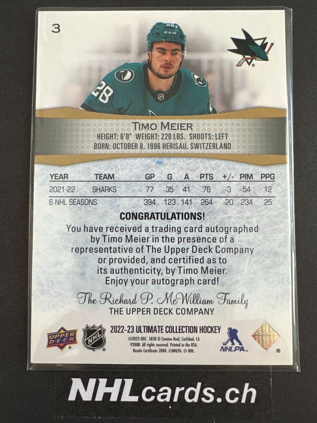 NHL Carte collezionabili: Timo Meier NHL Auto Card – Usato da Belp venduto da nhlcards.ch 1