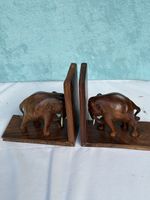 Serre-livres éléphants en bois sculpté