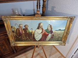 Religiöses Bild Jesus mit Jünger im Kornfeld Vintage