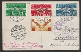 Flugpost Schweiz 1933 Zürich Wien Mailand Luftpost