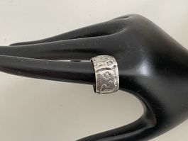 rare ancienne Art Deco Bague argent large motifs gravés 