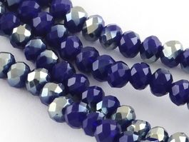 Glasperlen galvanisiert blau 6x4mm / 1 Strang, ca. 99 Stk.