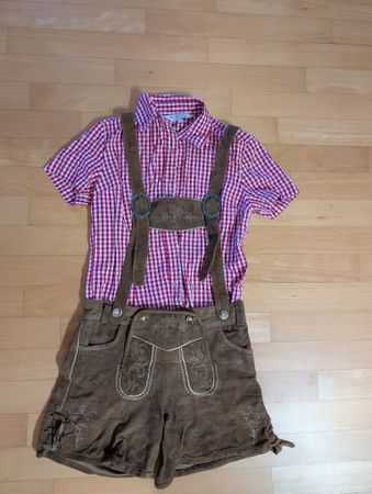 Trachten Set Wildschütz Bluse 34 Lederhose 36