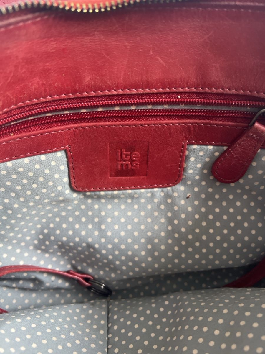 Borse da donna: Kitchener red leather handbag with striped strap used – Usato da Bremgarten b. Bern venduto da chouyanyan 1