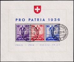 1936 Pro Patria "Wehranleihe-Block" Nr. W8, gest.  AUTOMOBIL