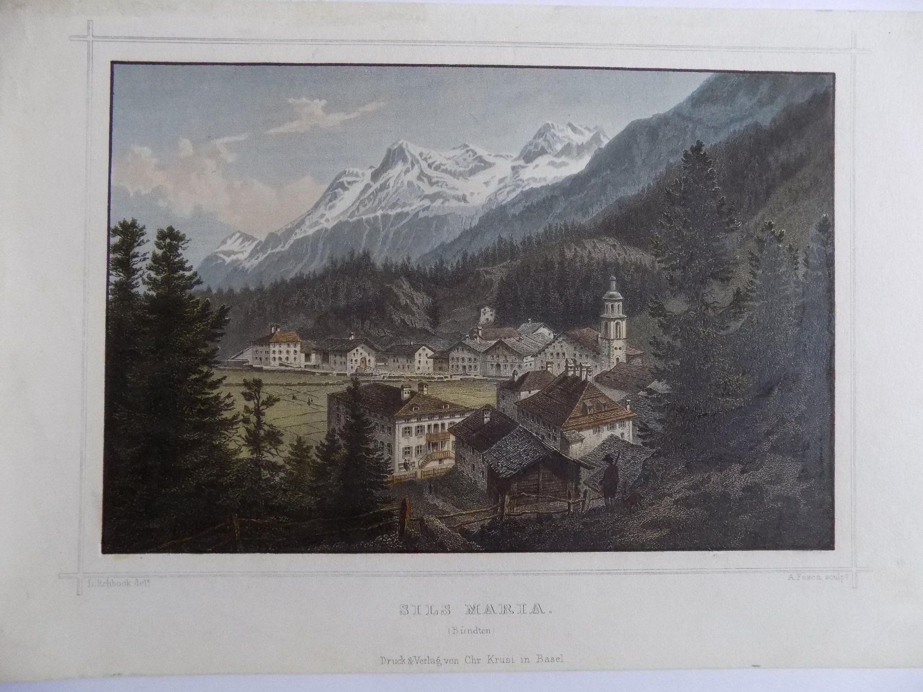 Incisioni: Sils Maria Engadin kolorierter Stahlstich Rohbock – Usato da Risch venduto da Antikfee 5
