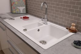 1018 - Granit Küchenspüle Küchenspüle Austin 100x50cm Weiss