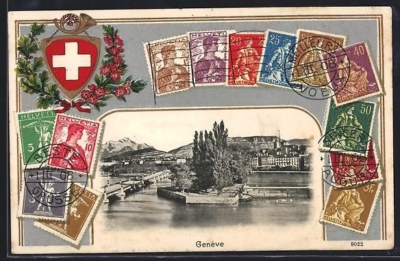 Cartoline postali: AK Genève, Ortsansicht mit Briefmarken – Usato da Berlin venduto da bartko-reher