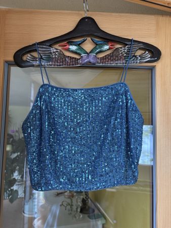 Blaues Pailetten Top, Gr. 36 S, Festival Top