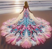 Diamond Painting: Strandschönheit in Rosa-Pfau-Kleid 30x30cm