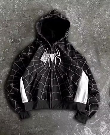 Sweat à capuche zippé motif araignée noir neuf