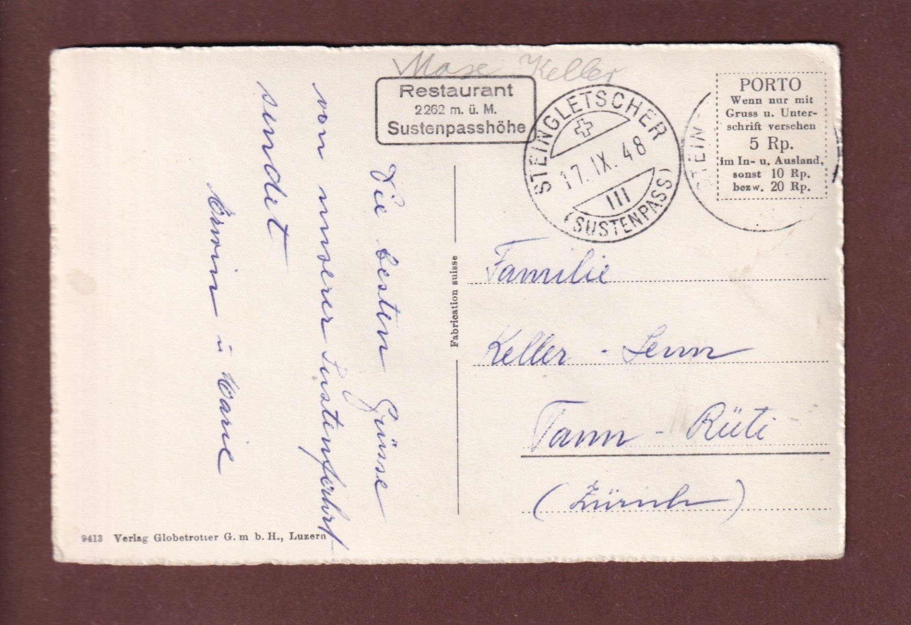 Cartoline postali: SUSTENSTRASSE - Himmelrank - Auto -  1948 – Usato da Pully venduto da nicecards 1