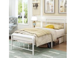 Einzelbett 90x200 mit Metall Lattenrost, Bettgestell weiss