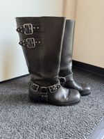 Damen Stiefel schwarz Kunstleder mit  Schnallen gebraucht