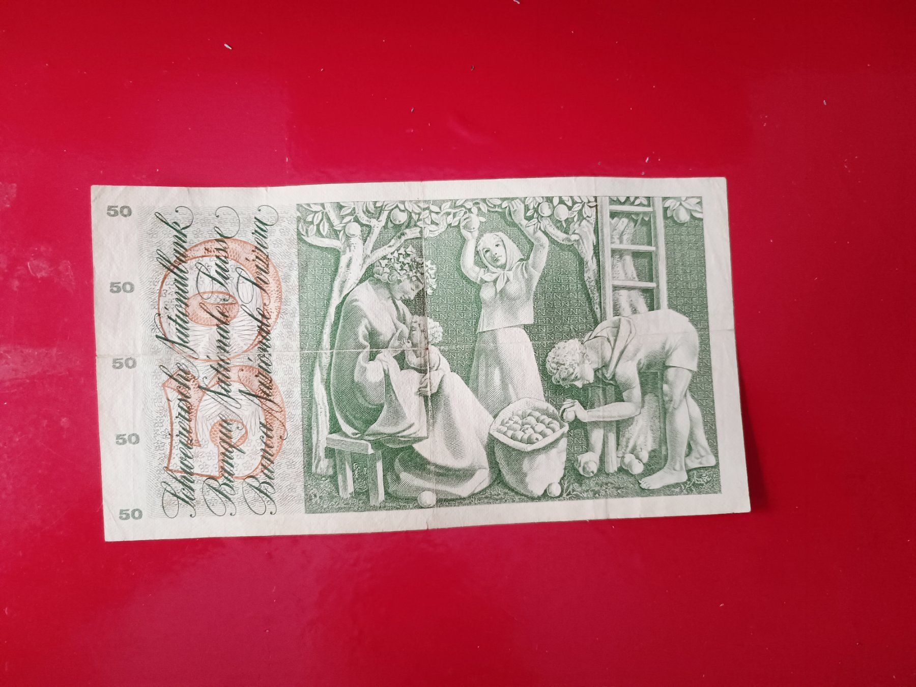 Banconote: Alte SCHWEIZER BANKNOTE 50 Fr APFELERNTE 5.Jan.1970 – Usato da Glis venduto da MYS-Wallis2020 3