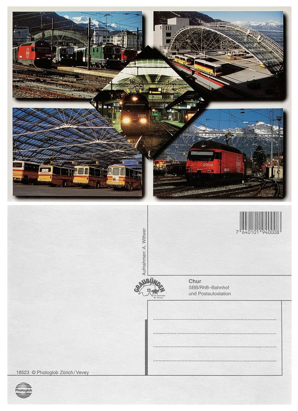 Cartoline postali: Chur Bahnhof Postautostation Bahn SBB Re 4/4 Postauto Saurer – Nuovo (secondo la descrizione) da Bern venduto da AWiBe