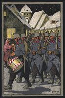 Carl Moos: Schweizer Soldaten beim Marsc