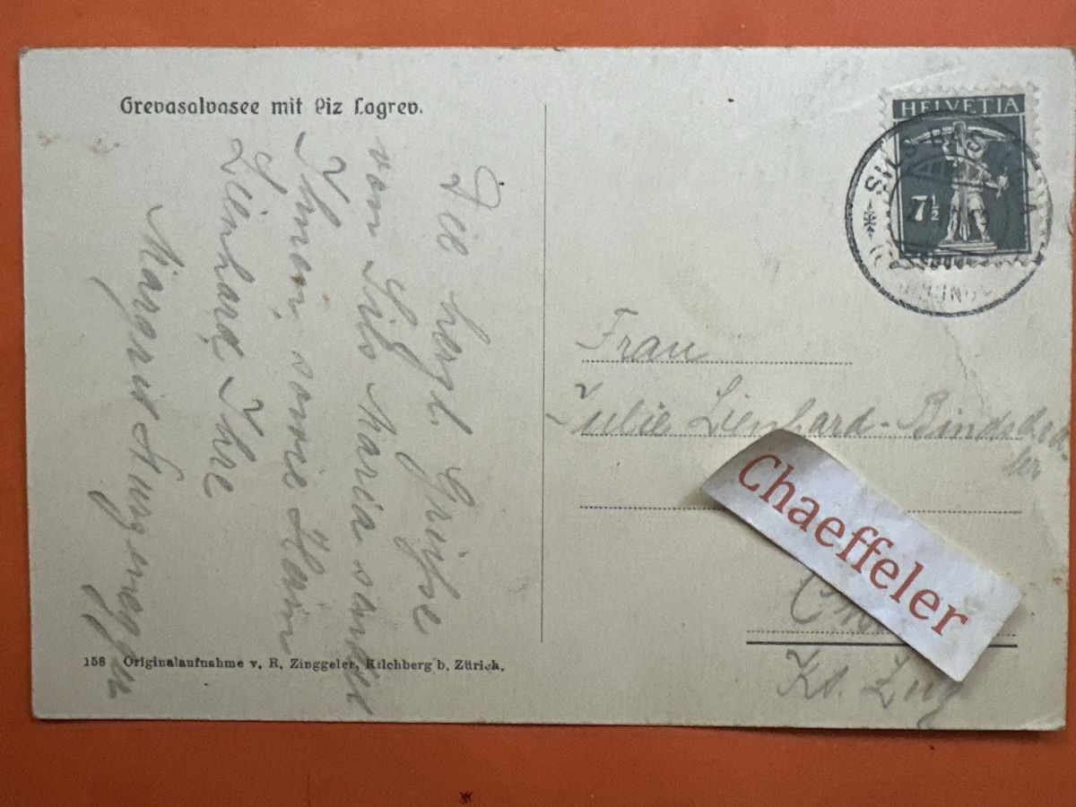 Cartoline postali: Grevasalvasee mit Piz Lagrev. ca. 1919 – Usato da Zürich venduto da Chaeffeler 1
