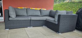 Garten Lounge Polyrattan Ecksofa grau mit Auflagen