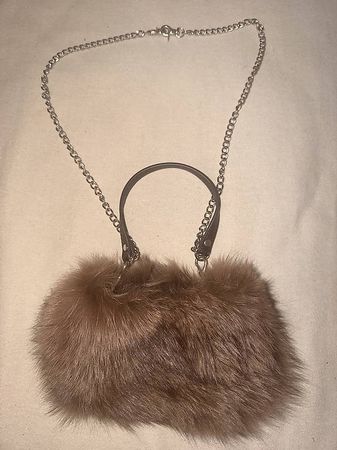 Handtasche Plüsch braun mit Metallkette gebraucht
