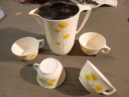 Ornamin Kaffeekanne mit Tassen, 50er Jahre,Retro Design