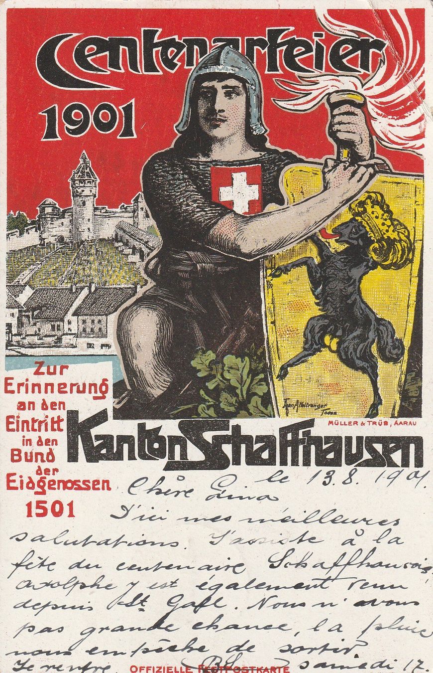 Cartoline postali: Centenarfeier Kanton Schaffhausen 1901 – Usato da Crémines venduto da clifden92
