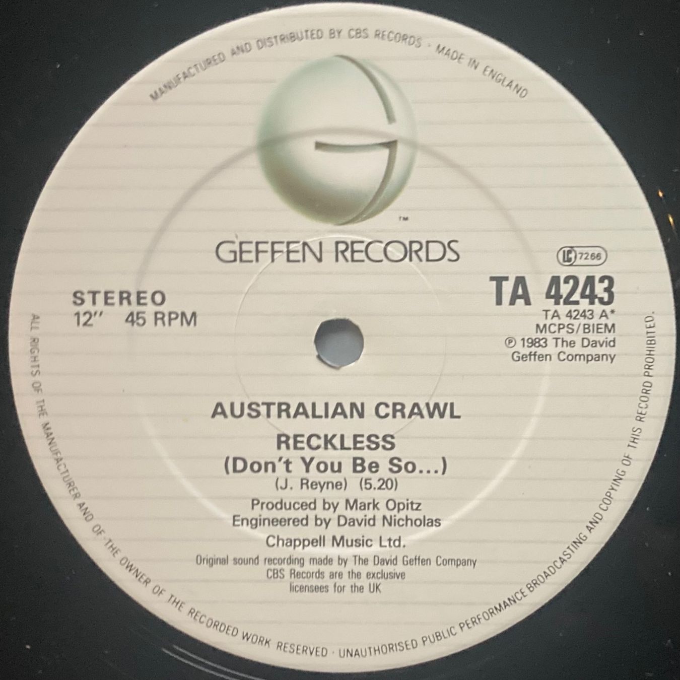 Dischi in vinile: AUSTRALIAN CRAWL - RECKLESS – Usato da Poliez-Pittet venduto da Newtown-Records 2