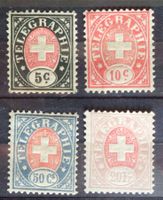 SUISSE 1881: 4 timbres télégraphie 5, 10 et 50c **, 20 Fr *