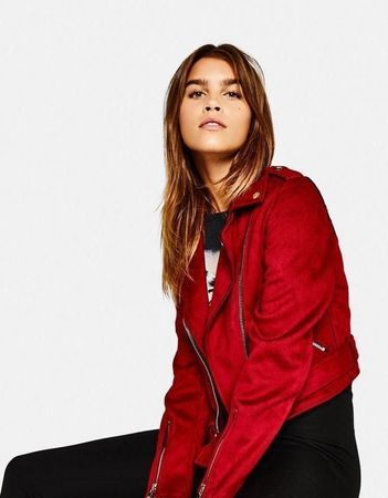 BERSHKA ❤️ blouson perfecto rouge XS/S