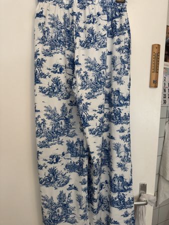 Pantalon ample toile de Jouy bleu blanc taille L neuf