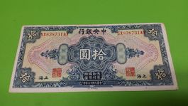 Antike 10 Dollar Banknote, China, Republik, Top 1928