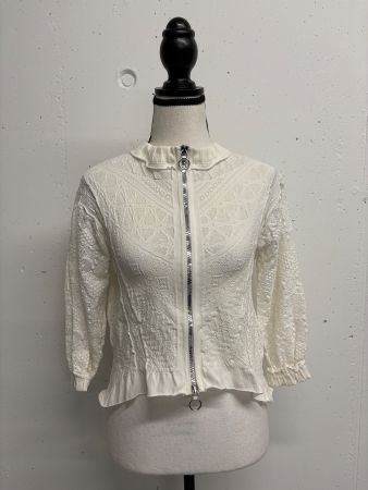 HIGH Strickjacke mit Spitze Weiss Gr. 34 Cardigan Jacke