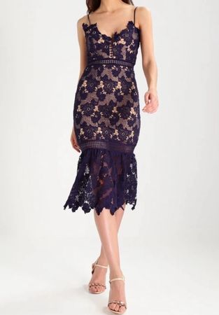 Kleid Spitze blau Gr 38 Lochspitze Trägerkleid Brautjungfer
