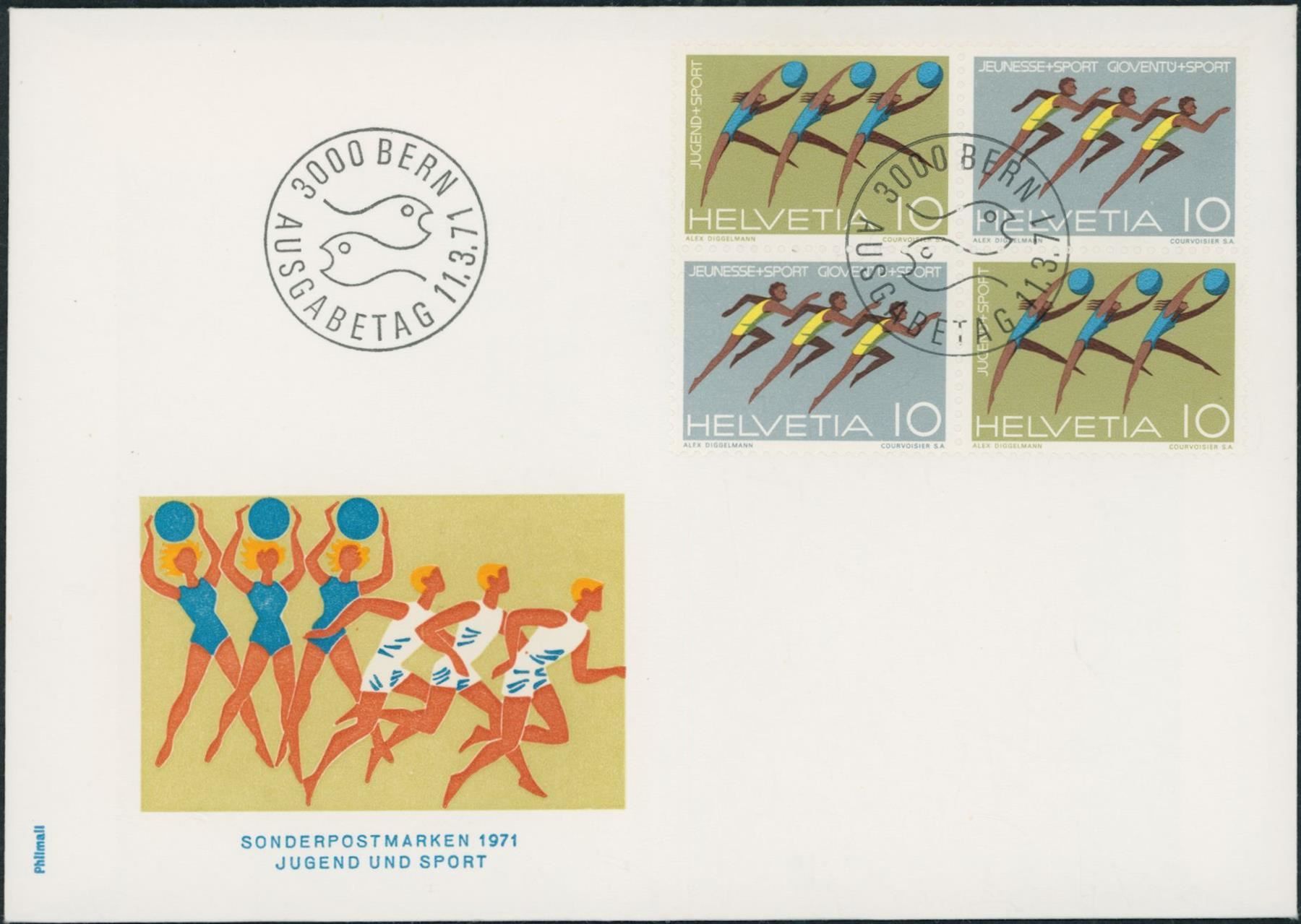 Tutti i francobolli: 1971  Jugend+Sport   Viererblock  FDC U4 – Usato da Schindellegi venduto da leecollect