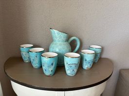 7-teiliges Keramik-Set von Marc Zumstein (Basel)-Katzenmotiv