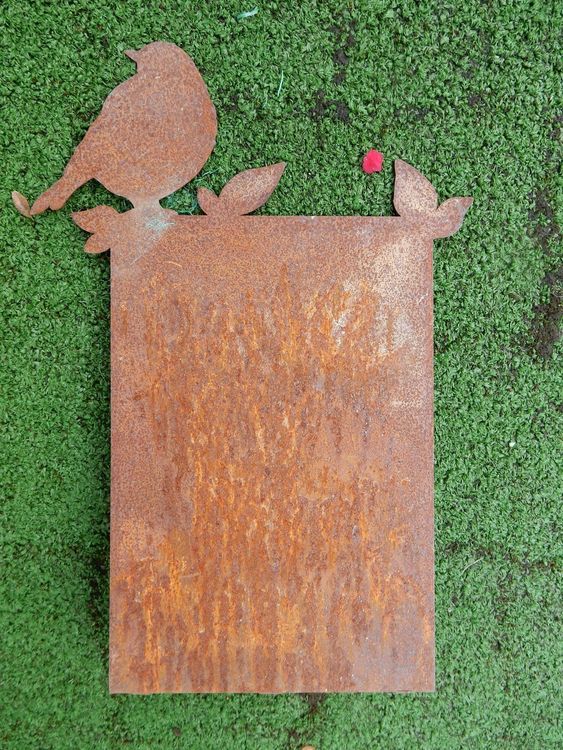 Rost: Steller mit Vogel zum Beschriften Tafel rostig Garten | Acheter