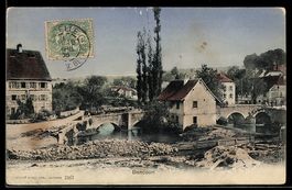 AK Boncourt, Pont et maisons, Ortspartie mit Brücke