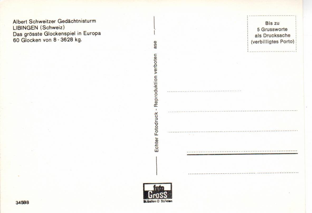 Cartoline postali: Albert Schweitzer Gedächtnisturm - Libingen – Usato da Wolhusen venduto da Curver9 1