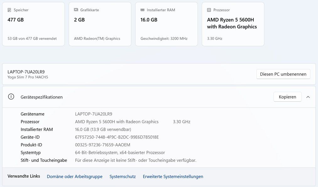 Lenovo Portables: Lenovo Yoga Slim 7 Pro – D'occasion à Gümligen par yasko_s1907 2