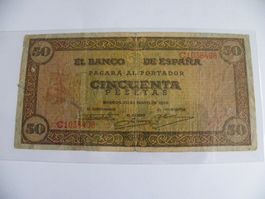 Spanien 50 Pesetas 1938, Burgos Banknote - Vintage Rarität