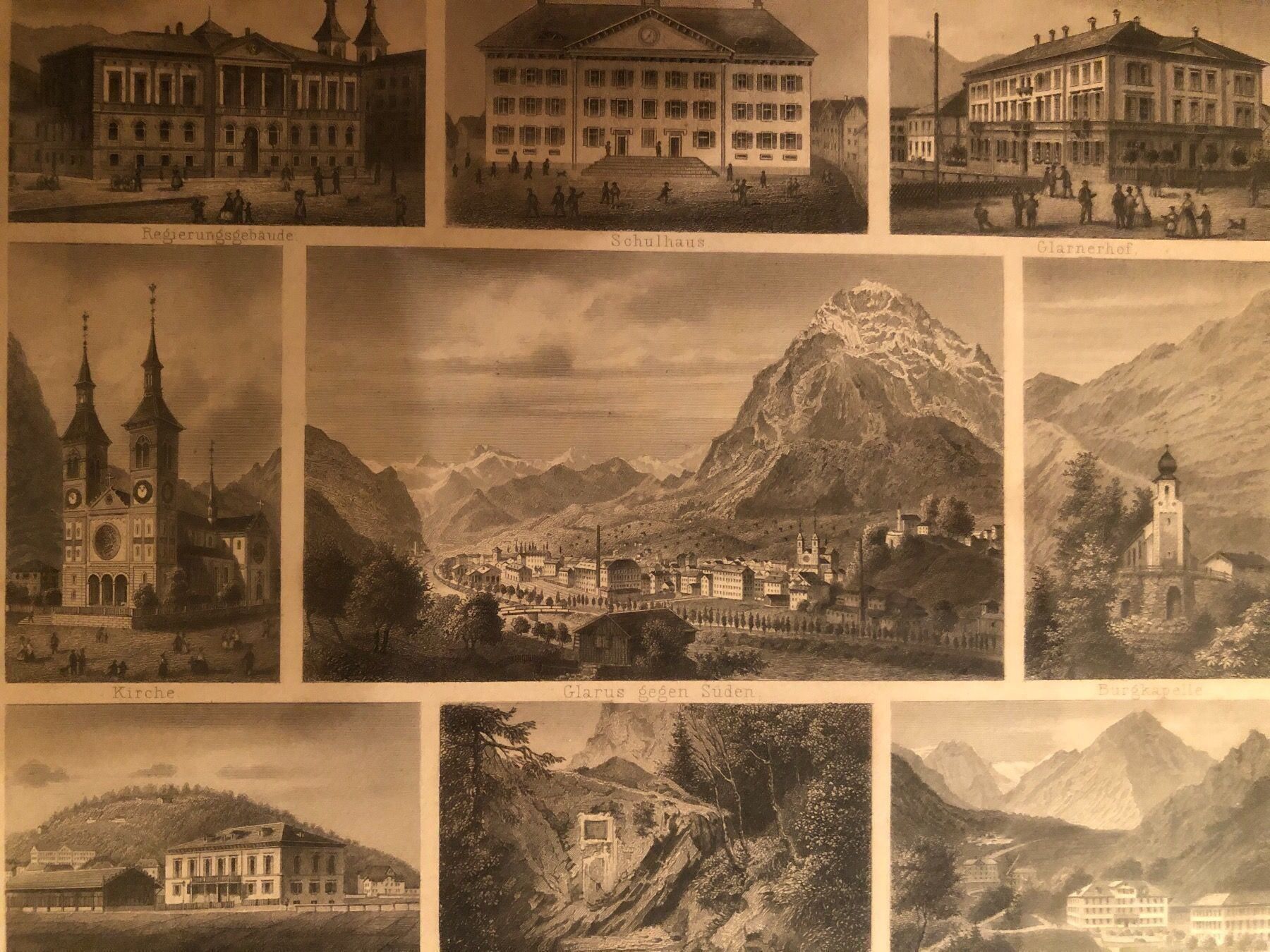Poster & Bilder: Souvenir von Glarus. Antike Aquatinta. – Gebraucht aus Wald ZH von mlnt 8