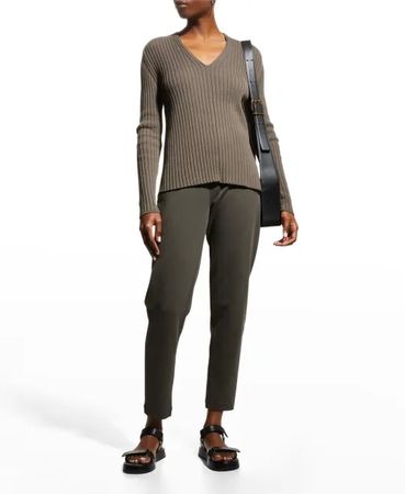 Max Mara Leisure LA Ripp Strick V Pullover BW mix taupe 36
