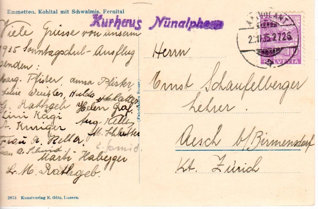 Cartoline postali: Emmetten , Kohltal 1935 – Usato da Wolhusen venduto da Curver9 1