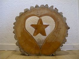 Baum Scheibe Holz Stern Herz Deko Figur mit Natur Rinde