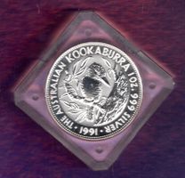 Australia coin Kookaburra 1991 mit capsel  UNZ silber selten