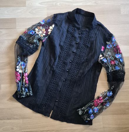 Elegantes Hemd mit Spitze Gr. S schwarz